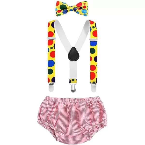 Baby Boys Circus Cake Smash Outfit Little Clown Costume 1st Birthday Diaper Cover Suspender Bowtie Set for Photo PartyPink 4pcs