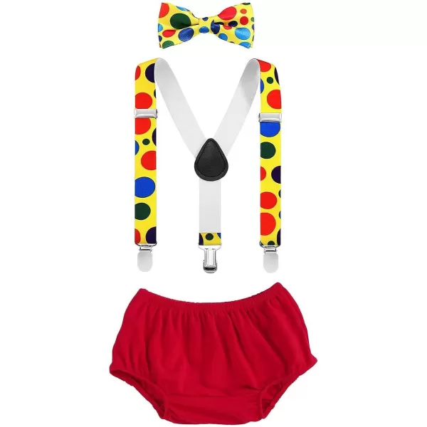 Baby Boys Circus Cake Smash Outfit Little Clown Costume 1st Birthday Diaper Cover Suspender Bowtie Set for Photo PartyRed  Yellow 4pcs