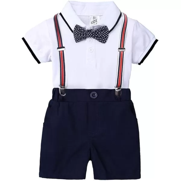 Baby Boys First Birthday Cake Smash Outfit Gentleman Bowtie Romper Suspenders Shorts Pants Toddler Tuxedo Formal SuitWhite