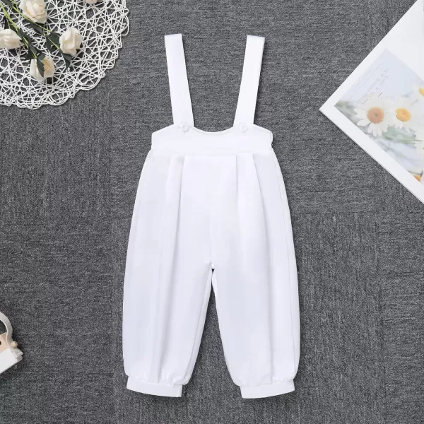 Baby Boys Formal Suit Set Short Sleeve Bowtie TShirt Suspenders Shorts Pants Wedding Tuxedo Outfits Cake Smash ClothesAll White  Long