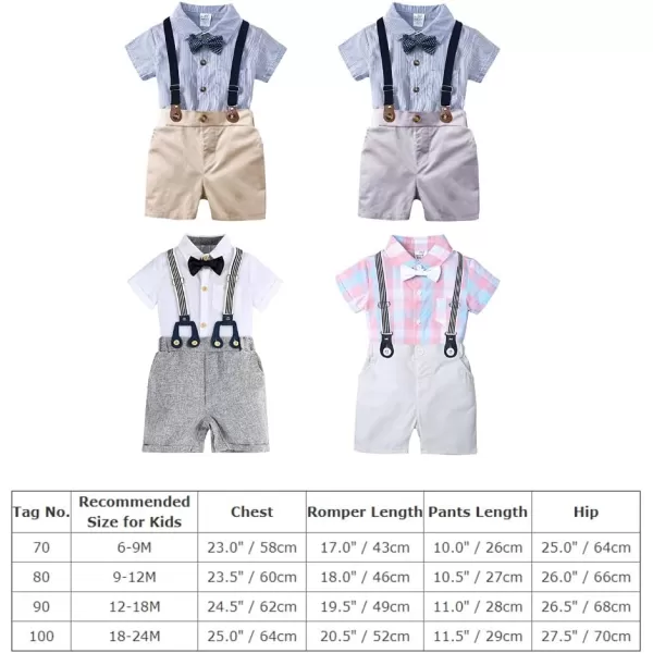 Baby Boys Formal Suit Set Short Sleeve Bowtie TShirt Suspenders Shorts Pants Wedding Tuxedo Outfits Cake Smash ClothesBlue Plaid Romper