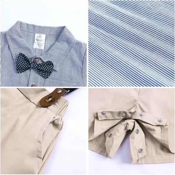 Baby Boys Formal Suit Set Short Sleeve Bowtie TShirt Suspenders Shorts Pants Wedding Tuxedo Outfits Cake Smash ClothesBlue Plaid Romper