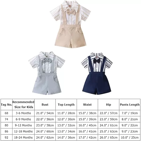 Baby Boys Formal Suit Set Short Sleeve Bowtie TShirt Suspenders Shorts Pants Wedding Tuxedo Outfits Cake Smash ClothesGray Striped