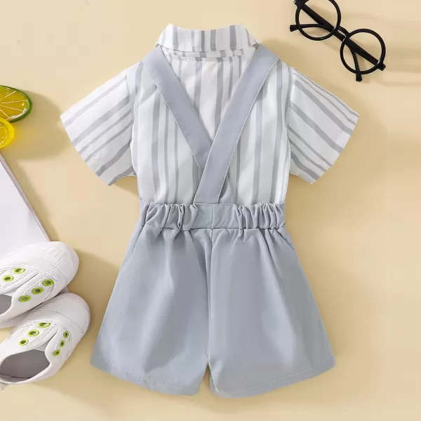 Baby Boys Formal Suit Set Short Sleeve Bowtie TShirt Suspenders Shorts Pants Wedding Tuxedo Outfits Cake Smash ClothesGray Striped