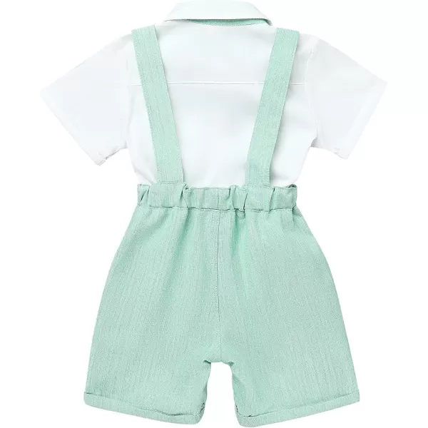 Baby Boys Formal Suit Set Short Sleeve Bowtie TShirt Suspenders Shorts Pants Wedding Tuxedo Outfits Cake Smash ClothesGreen