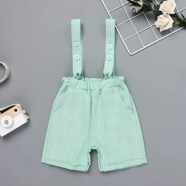 Baby Boys Formal Suit Set Short Sleeve Bowtie TShirt Suspenders Shorts Pants Wedding Tuxedo Outfits Cake Smash ClothesGreen