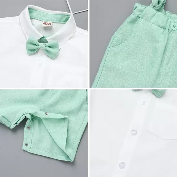 Baby Boys Formal Suit Set Short Sleeve Bowtie TShirt Suspenders Shorts Pants Wedding Tuxedo Outfits Cake Smash ClothesGreen