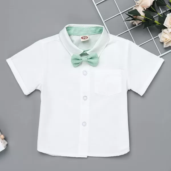 Baby Boys Formal Suit Set Short Sleeve Bowtie TShirt Suspenders Shorts Pants Wedding Tuxedo Outfits Cake Smash ClothesGreen