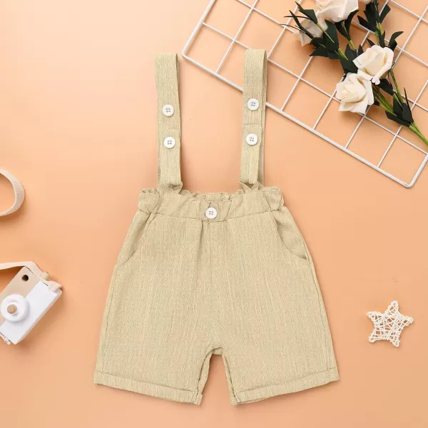 Baby Boys Formal Suit Set Short Sleeve Bowtie TShirt Suspenders Shorts Pants Wedding Tuxedo Outfits Cake Smash ClothesKhaki