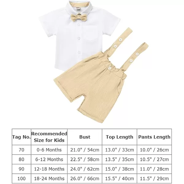 Baby Boys Formal Suit Set Short Sleeve Bowtie TShirt Suspenders Shorts Pants Wedding Tuxedo Outfits Cake Smash ClothesKhaki