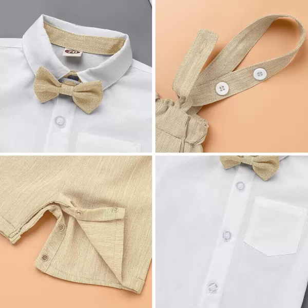 Baby Boys Formal Suit Set Short Sleeve Bowtie TShirt Suspenders Shorts Pants Wedding Tuxedo Outfits Cake Smash ClothesKhaki