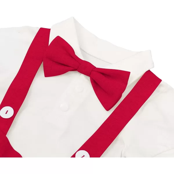 Baby Boys Formal Suit Set Short Sleeve Bowtie TShirt Suspenders Shorts Pants Wedding Tuxedo Outfits Cake Smash ClothesRed Romper