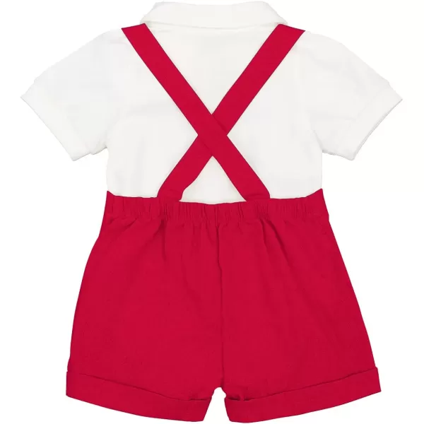 Baby Boys Formal Suit Set Short Sleeve Bowtie TShirt Suspenders Shorts Pants Wedding Tuxedo Outfits Cake Smash ClothesRed Romper