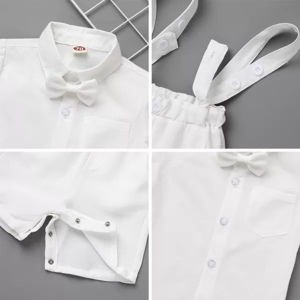 Baby Boys Formal Suit Set Short Sleeve Bowtie TShirt Suspenders Shorts Pants Wedding Tuxedo Outfits Cake Smash ClothesWhite