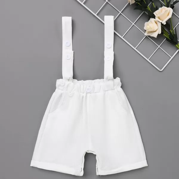 Baby Boys Formal Suit Set Short Sleeve Bowtie TShirt Suspenders Shorts Pants Wedding Tuxedo Outfits Cake Smash ClothesWhite