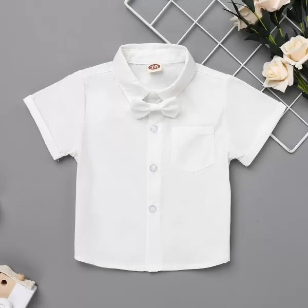 Baby Boys Formal Suit Set Short Sleeve Bowtie TShirt Suspenders Shorts Pants Wedding Tuxedo Outfits Cake Smash ClothesWhite