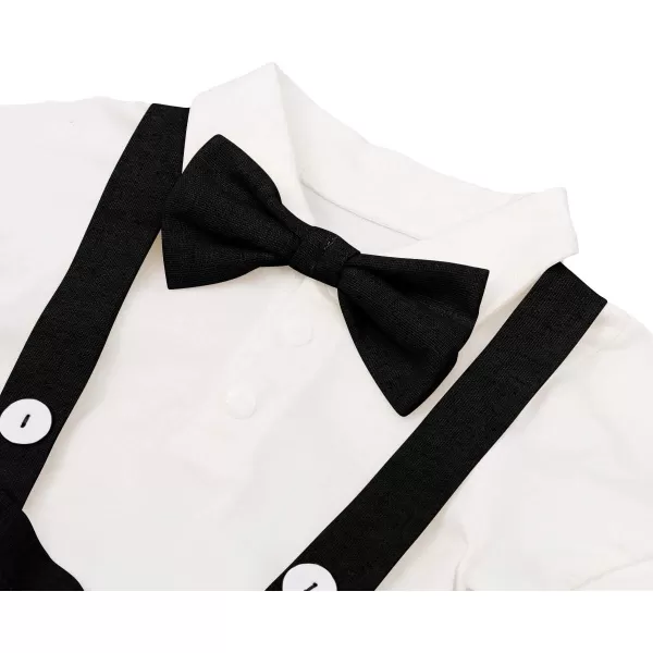 Baby Boys Formal Suit Set Short Sleeve Romper Suspenders Shorts Pants Bowtie Wedding Tuxedo Outfits Cake Smash ClothesBlack