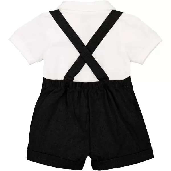 Baby Boys Formal Suit Set Short Sleeve Romper Suspenders Shorts Pants Bowtie Wedding Tuxedo Outfits Cake Smash ClothesBlack