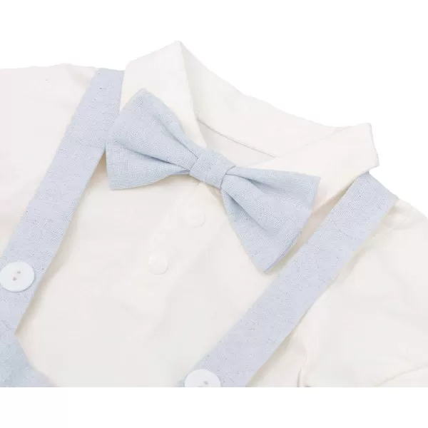 Baby Boys Formal Suit Set Short Sleeve Romper Suspenders Shorts Pants Bowtie Wedding Tuxedo Outfits Cake Smash ClothesBlue