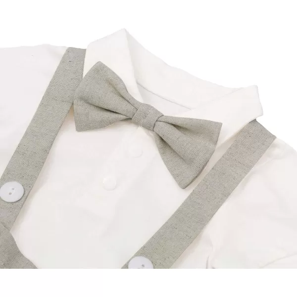 Baby Boys Formal Suit Set Short Sleeve Romper Suspenders Shorts Pants Bowtie Wedding Tuxedo Outfits Cake Smash ClothesGray