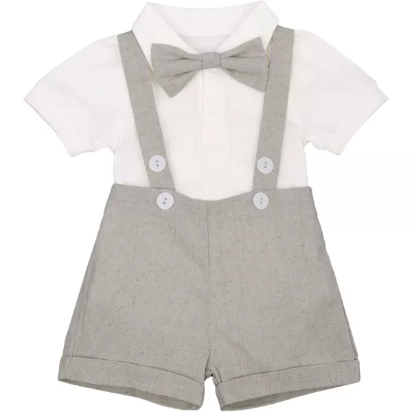 Baby Boys Formal Suit Set Short Sleeve Romper Suspenders Shorts Pants Bowtie Wedding Tuxedo Outfits Cake Smash ClothesGray