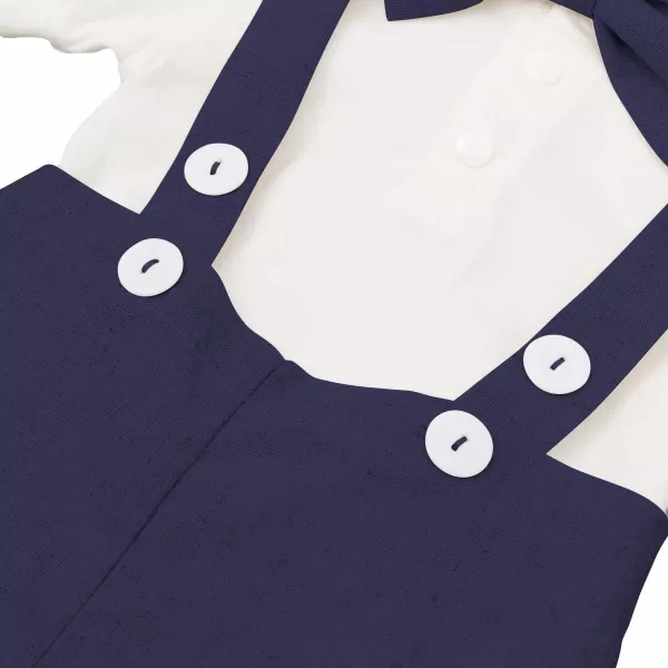 Baby Boys Formal Suit Set Short Sleeve Romper Suspenders Shorts Pants Bowtie Wedding Tuxedo Outfits Cake Smash ClothesNavy Blue