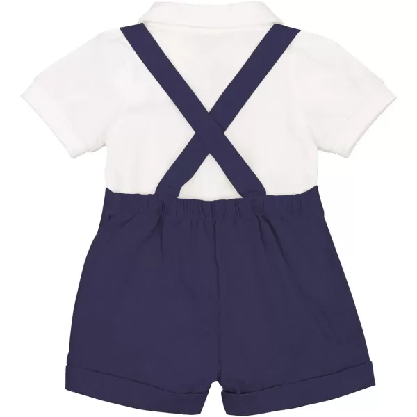 Baby Boys Formal Suit Set Short Sleeve Romper Suspenders Shorts Pants Bowtie Wedding Tuxedo Outfits Cake Smash ClothesNavy Blue