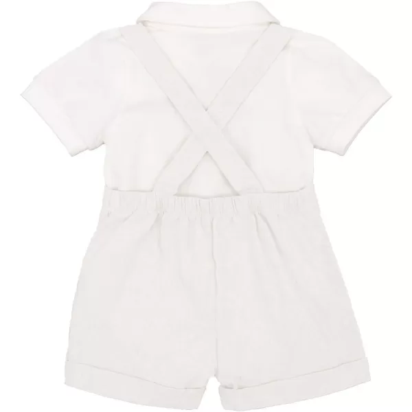 Baby Boys Formal Suit Set Short Sleeve Romper Suspenders Shorts Pants Bowtie Wedding Tuxedo Outfits Cake Smash ClothesWhite