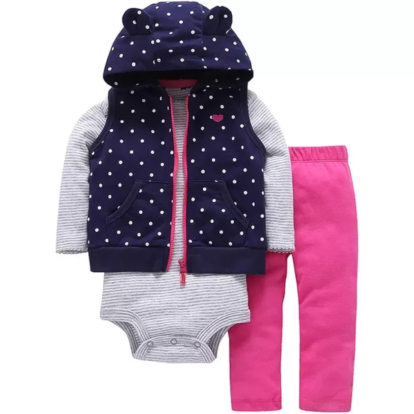 Baby Boys Girl Zip Up Hoodie with Cute Ear Toddler Fleece Sleeveless Jacket Sweatshirt Romper 3Pcs Fall Winter OutwearBlue Polka Dot