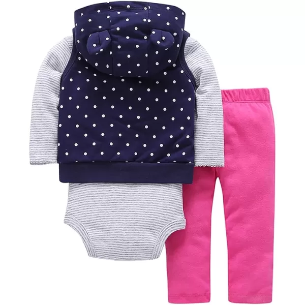 Baby Boys Girl Zip Up Hoodie with Cute Ear Toddler Fleece Sleeveless Jacket Sweatshirt Romper 3Pcs Fall Winter OutwearBlue Polka Dot