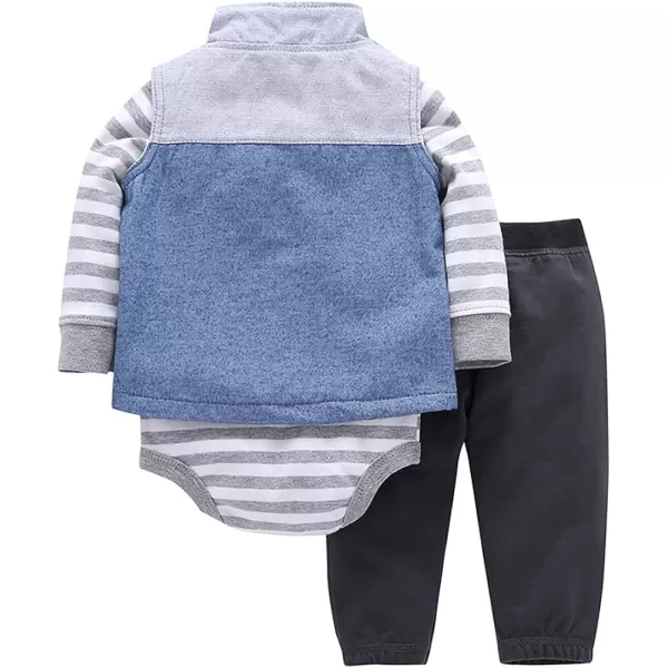 Baby Boys Girl Zip Up Hoodie with Cute Ear Toddler Fleece Sleeveless Jacket Sweatshirt Romper 3Pcs Fall Winter OutwearBluegray