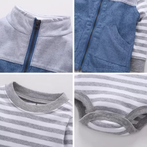 Baby Boys Girl Zip Up Hoodie with Cute Ear Toddler Fleece Sleeveless Jacket Sweatshirt Romper 3Pcs Fall Winter OutwearBluegray