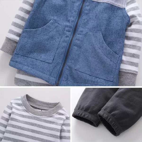 Baby Boys Girl Zip Up Hoodie with Cute Ear Toddler Fleece Sleeveless Jacket Sweatshirt Romper 3Pcs Fall Winter OutwearBluegray