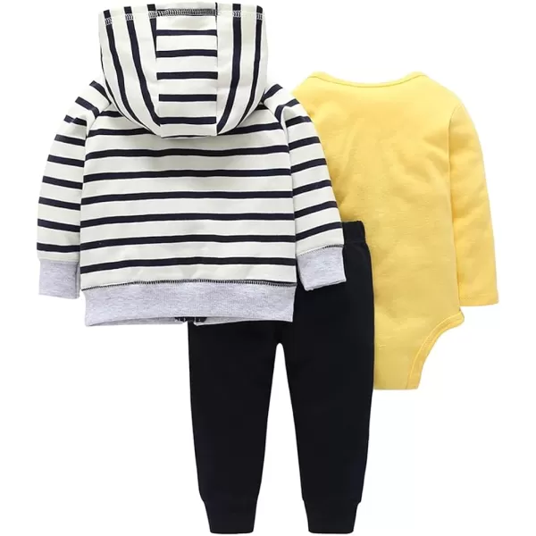 Baby Boys Girl Zip Up Hoodie with Cute Ear Toddler Fleece Sleeveless Jacket Sweatshirt Romper 3Pcs Fall Winter OutwearYellowblack Stripe