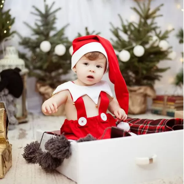 Baby Boys Girls Santa Elf Dwarf Costume First Christmas Party Dress up Cosplay with Hat for Newborn Photo Shoot GiftsRed Santa Dwarf