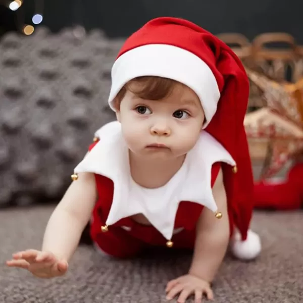 Baby Boys Girls Santa Elf Dwarf Costume First Christmas Party Dress up Cosplay with Hat for Newborn Photo Shoot GiftsRed Santa Dwarf