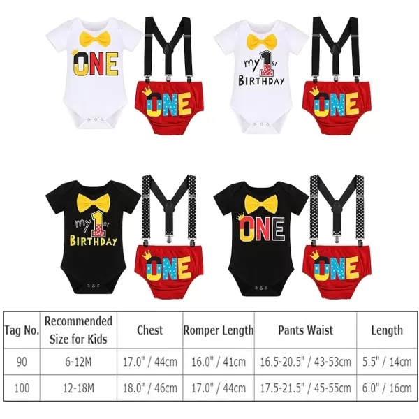 Baby Boys Half 1st Birthday Cake Smash Outfit Bowtie Romper Suspenders Shorts Headband Party Costume for Photo Shoot 618M001 Black One 3pcs