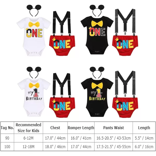 Baby Boys Half 1st Birthday Cake Smash Outfit Bowtie Romper Suspenders Shorts Headband Party Costume for Photo Shoot 618M001 Black One 4pcs