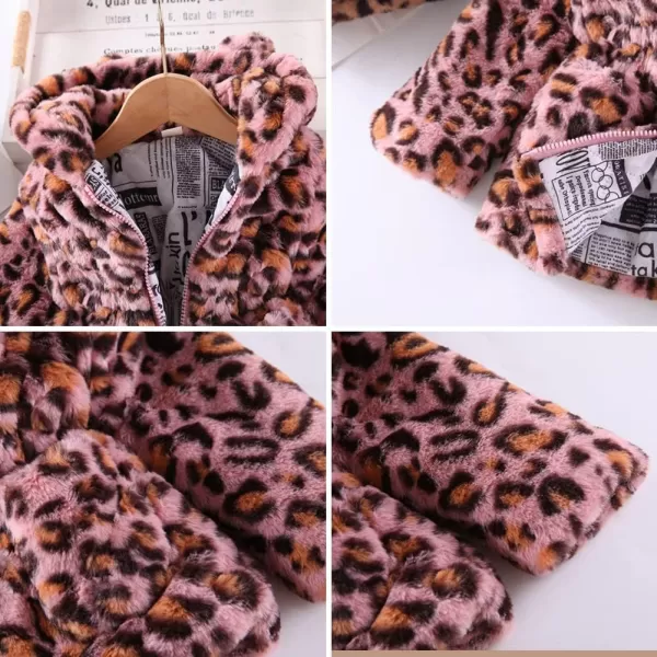 Baby Fleece Jacket Sherpa Zip Up Hoodie Toddler Girl Clothes Fall Outfit Long Sleeve Faux Fur Cardigan CoatPink Leopard