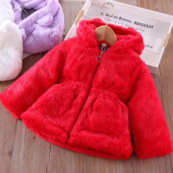 Baby Fleece Jacket Sherpa Zip Up Hoodie Toddler Girl Clothes Fall Outfit Long Sleeve Faux Fur Cardigan CoatRed