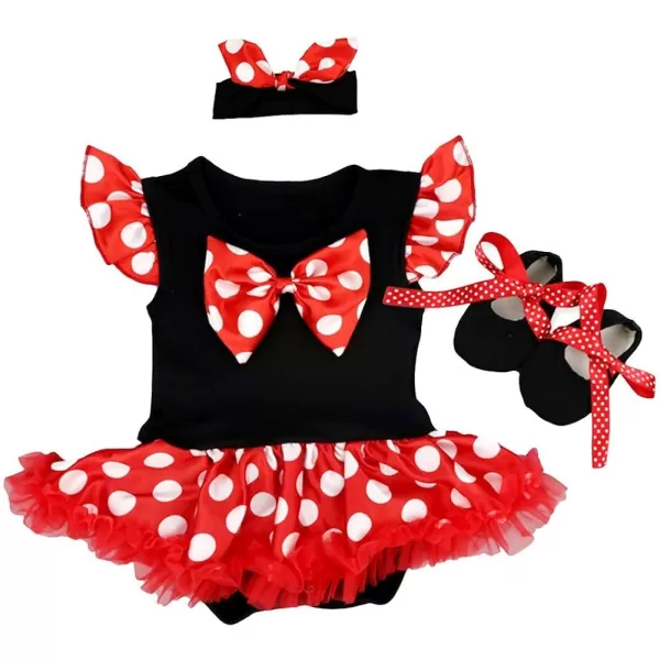 Baby Girl 1st Halloween Birthday Outfit Mermaid Snow White Princess Romper Dress Headband Shoes Clothes 3pcs SetRed  Black