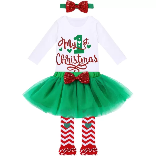 Baby Girl Christmas Outfit My First Christmas Santa Romper Tutu Dress Outfit Red Santa Hat Leg Warmers Shoes ClothesGreen  1st Christmas