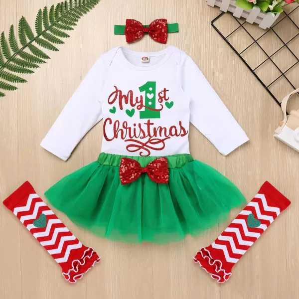 Baby Girl Christmas Outfit My First Christmas Santa Romper Tutu Dress Outfit Red Santa Hat Leg Warmers Shoes ClothesGreen  1st Christmas