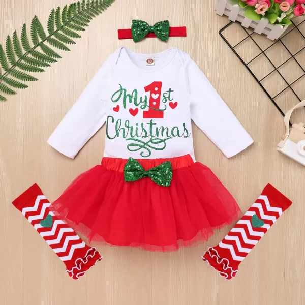 Baby Girl Christmas Outfit My First Christmas Santa Romper Tutu Dress Outfit Red Santa Hat Leg Warmers Shoes ClothesRed  1st Christmas