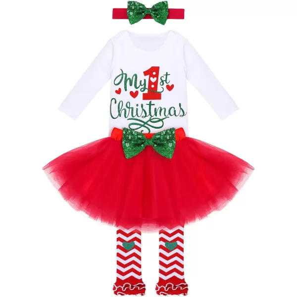 Baby Girl Christmas Outfit My First Christmas Santa Romper Tutu Dress Outfit Red Santa Hat Leg Warmers Shoes ClothesRed  1st Christmas