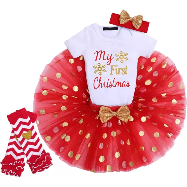 Baby Girl Christmas Outfit My First Christmas Santa Romper Tutu Dress Outfit Red Santa Hat Leg Warmers Shoes ClothesRed  First Christmas Snowflake