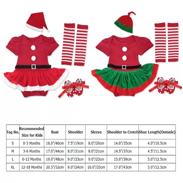 Baby Girl Christmas Outfit My First Christmas Santa Romper Tutu Dress Outfit Red Santa Hat Leg Warmers Shoes ClothesRed  Green Short Sleeve 4pcs