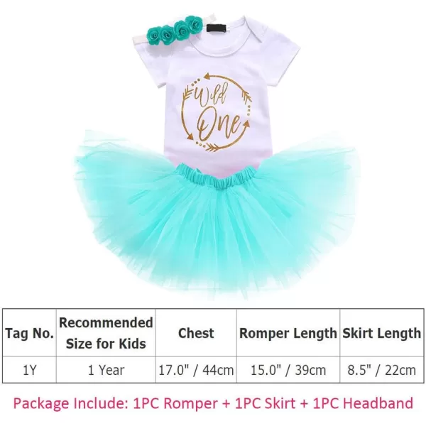 Baby Girl First Birthday Clothes 1st Crown RomperRuffle Tulle SkirtBow Headband 3PCS Party Dress Set Smash Cake OutfitBlue  Wild One