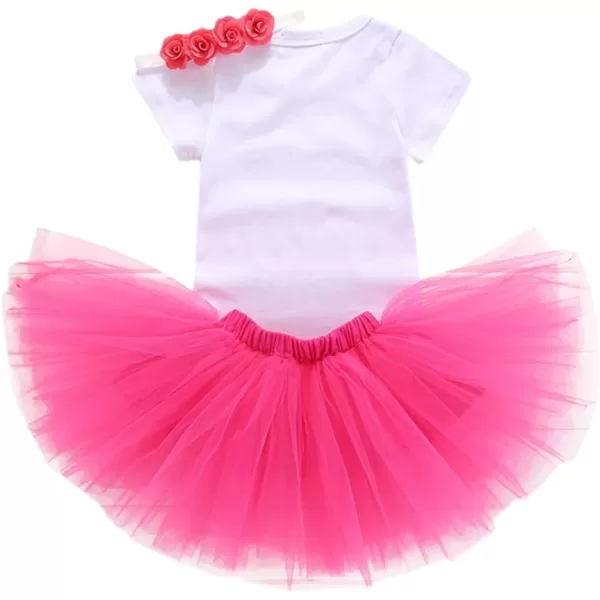 Baby Girl First Birthday Clothes 1st Crown RomperRuffle Tulle SkirtBow Headband 3PCS Party Dress Set Smash Cake OutfitHot Pink  Wild One