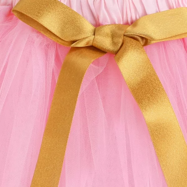 Baby Girl First Birthday Clothes 1st Crown RomperRuffle Tulle SkirtBow Headband 3PCS Party Dress Set Smash Cake OutfitPink  Golden Bow